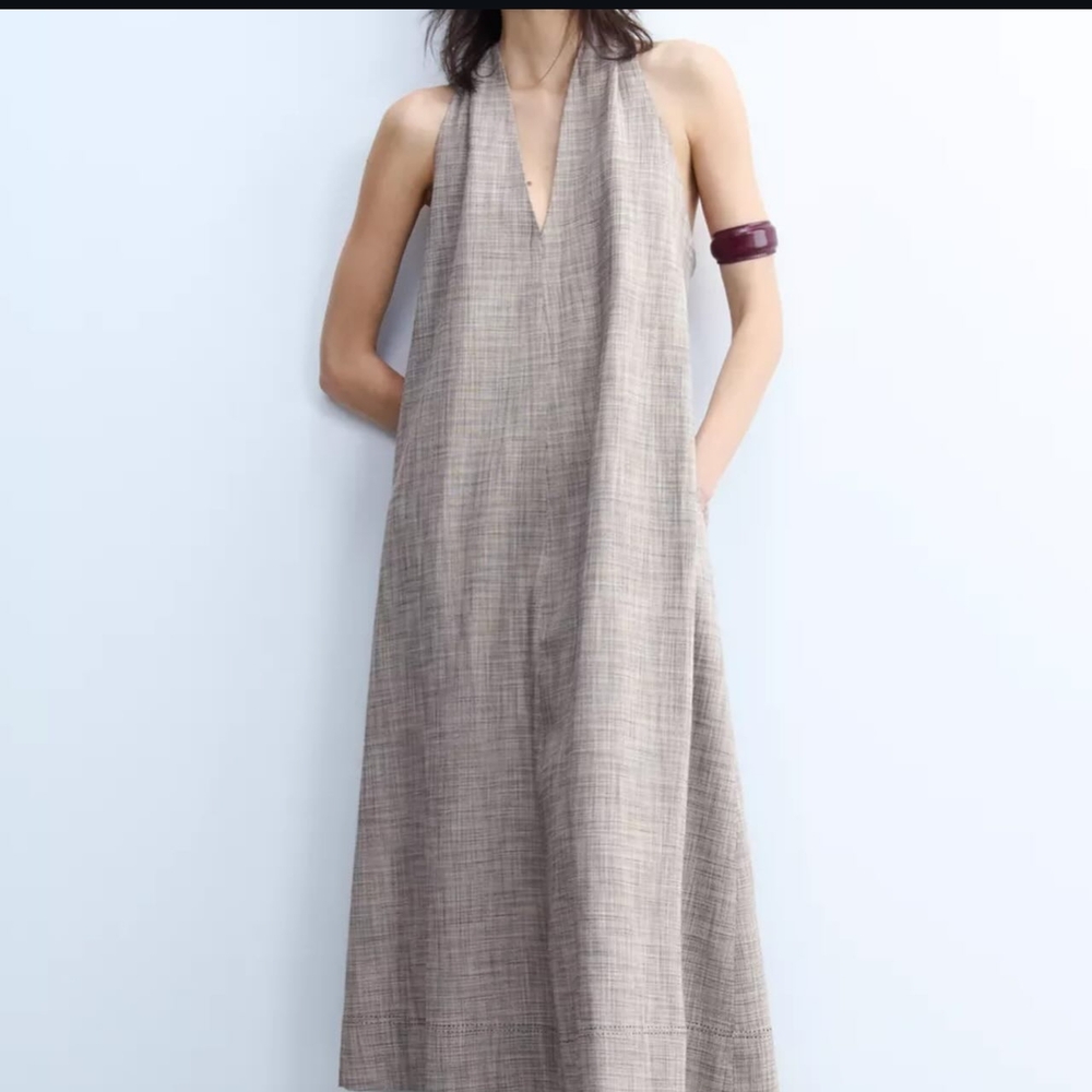 Zara Taupe Halter Maxi Dress